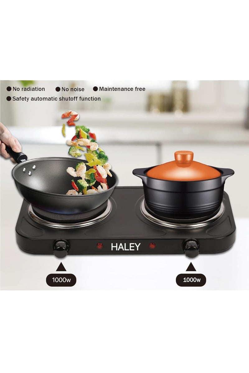 Haley سطح طهي كهربائي HALEY ثنائي 2000 واط – ترموستات قابل للتعديل، حماية من السخونة، جسم من الستانلس ستيل، ضمان سنة - Image 3