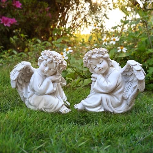 Juliahestia Angel Statue Garden Decor for Outside Solar Outdoor Decorations Patio Cherub Christmas Yard Porch Home Lawn Art Light up Figurine Memorial Sculpture Gift for Mom Mother Grandma - Image 3