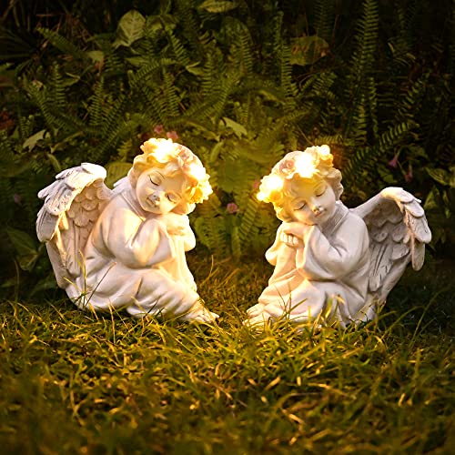 Juliahestia Angel Statue Garden Decor for Outside Solar Outdoor Decorations Patio Cherub Christmas Yard Porch Home Lawn Art Light up Figurine Memorial Sculpture Gift for Mom Mother Grandma - Image 5