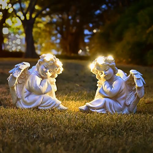 Juliahestia Angel Statue Garden Decor for Outside Solar Outdoor Decorations Patio Cherub Christmas Yard Porch Home Lawn Art Light up Figurine Memorial Sculpture Gift for Mom Mother Grandma - Image 1