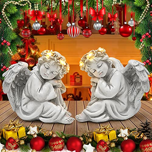 Juliahestia Angel Statue Garden Decor for Outside Solar Outdoor Decorations Patio Cherub Christmas Yard Porch Home Lawn Art Light up Figurine Memorial Sculpture Gift for Mom Mother Grandma - Image 2