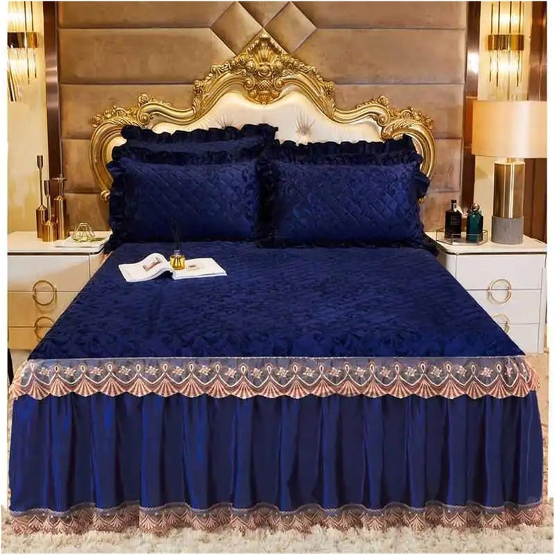 Ruffle Bed Skirt 3 Pieces Flannel Quilted Bed Skirt Soft Elegant Crystal Velvet Bedspread King Size Short Plush Bed Cover(Camal,180x200cm) - Image 2