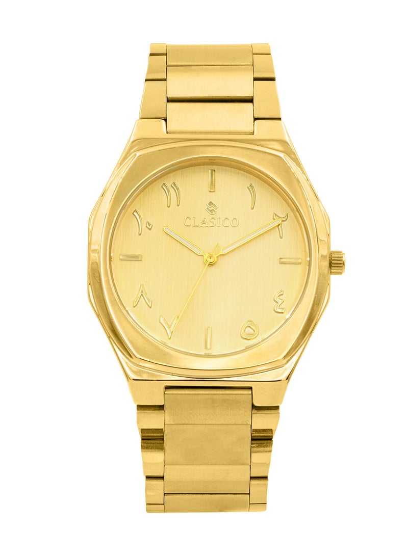 Clasico ساعة فخر للرجال بقرص عربي فاخر 40 مم - ذهبية، حركة كوارتز، ظهر من الفولاذ المقاوم للصدأ - Image 1