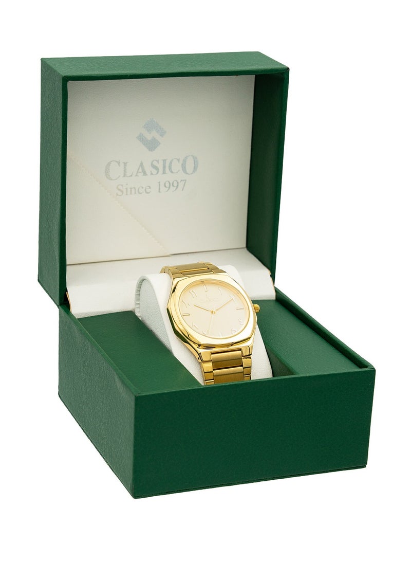 Clasico ساعة فخر للرجال بقرص عربي فاخر 40 مم - ذهبية، حركة كوارتز، ظهر من الفولاذ المقاوم للصدأ - Image 5