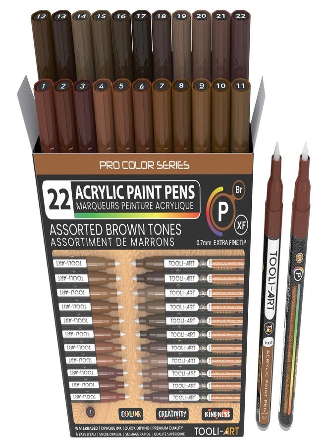 TOOLI-ART Acrylic Paint Pens 22 Brown Tones Assorted Pro Color Series Markers Set 0.7mm Extra Fine Tip for Rock Painting, Glass, Mugs, Wood, Metal, Canvas, Projects, Non Toxic, Waterbased, Quick Drying - Image 1