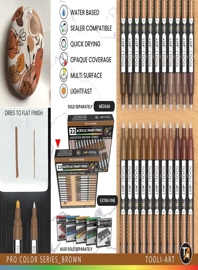 TOOLI-ART Acrylic Paint Pens 22 Brown Tones Assorted Pro Color Series Markers Set 0.7mm Extra Fine Tip for Rock Painting, Glass, Mugs, Wood, Metal, Canvas, Projects, Non Toxic, Waterbased, Quick Drying - Image 5