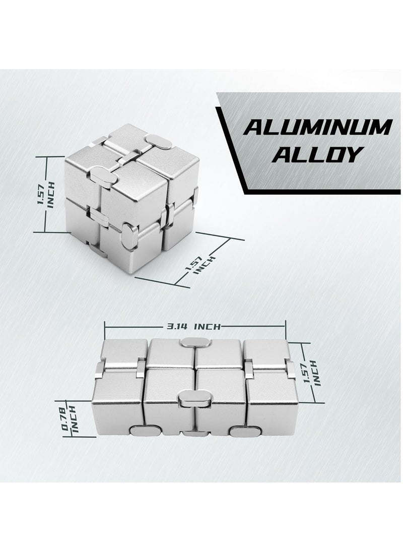Silver Infinity Cube, Kids Fidget Toy, Fidget Toys Adults Anxiety, Fidget Toys for Teens, Cool Metal Anxiety Toys for Adults (Silver) - Image 2