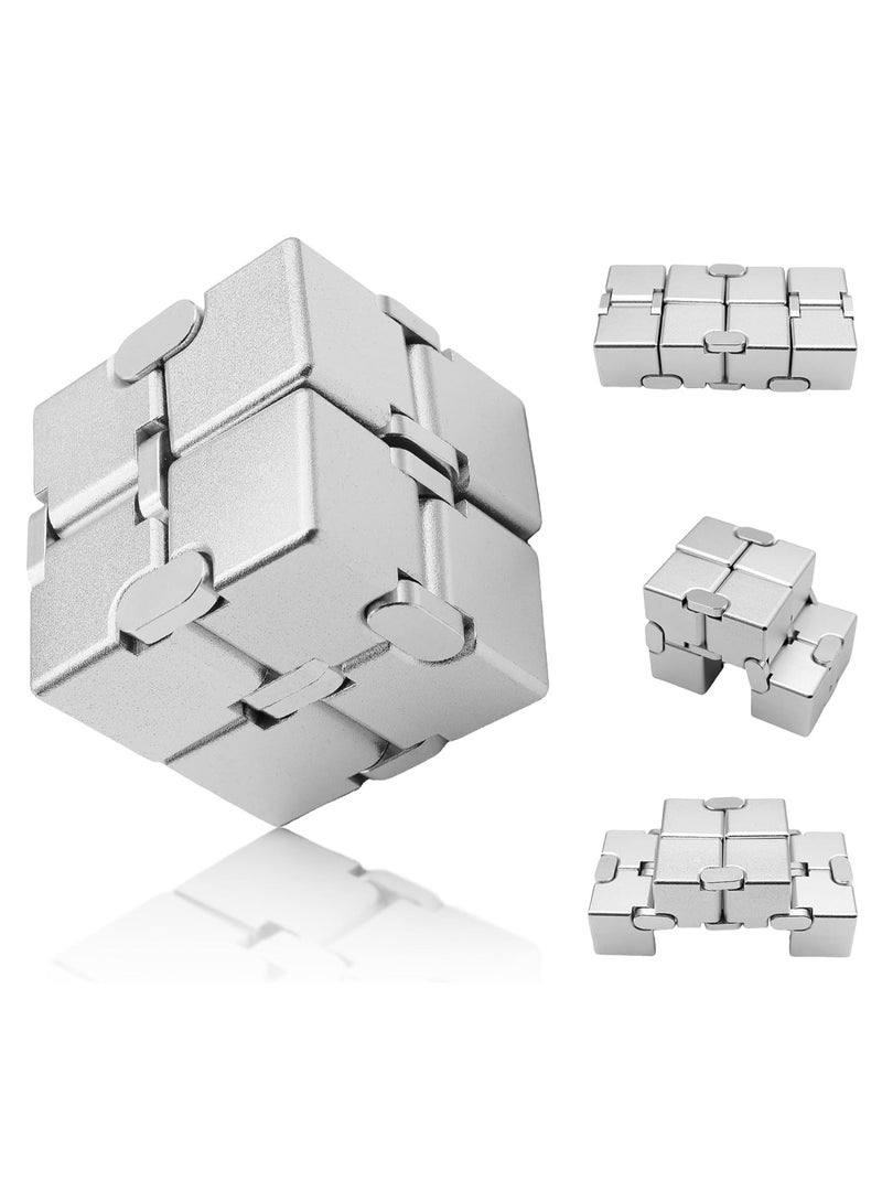 Silver Infinity Cube, Kids Fidget Toy, Fidget Toys Adults Anxiety, Fidget Toys for Teens, Cool Metal Anxiety Toys for Adults (Silver) - Image 1
