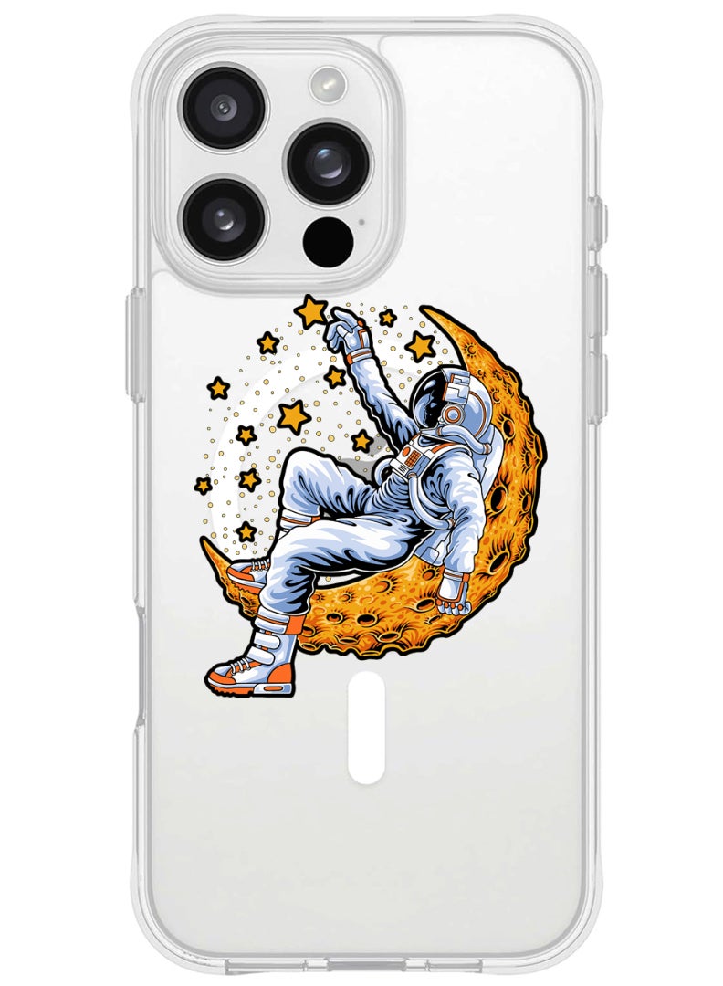 Theodor iPhone 16 Pro Max Magsafe Magnetic Case for iPhone Compatible with Wireless Charging, Shockproof Phone Bumper Cover - Astronaut lying on moon - Image 1