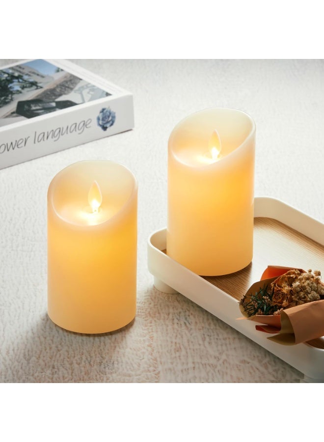 مادو جاليري شمعة عمودية LED بلاستيكية بلون عاجي من مادو جاليري - تعمل بالبطارية بدون لهب مع لهب واقعي متذبذب لتزيين المنزل وحفلات الزفاف والمناسبات - الأحجام من 7.5×10 سم إلى 7.5×25 سم، خيارات 1/3/6 قطع - Image 2