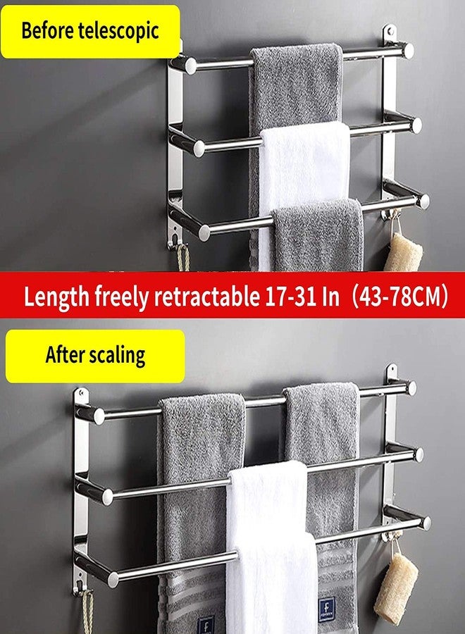 lanliebao Towel Bars Hanger Freely Retractable 20-30 Inche Stainless Steel 304 Bath Rack Strong 3M Adhesive Bathroom Wall Free mounting Hole-Installing washroom Kitchen Space Saving 3 Bars - Image 2