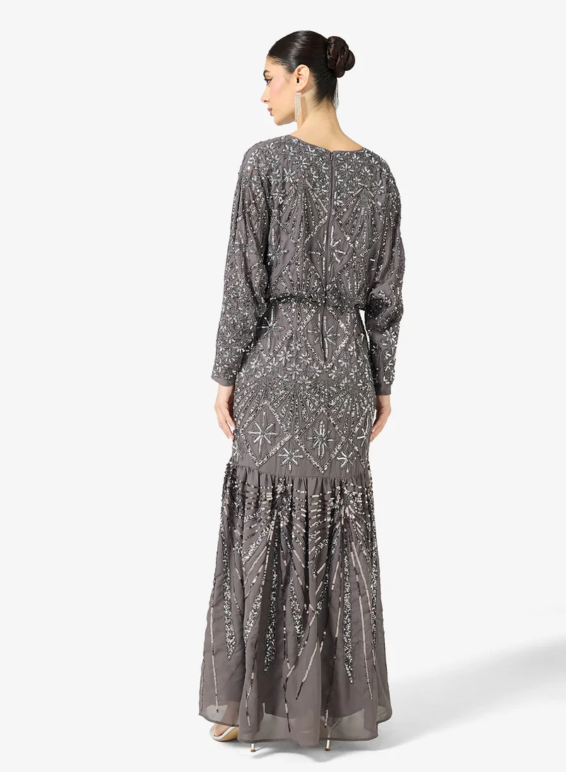Maya Embellished Long Sleeve Maxi Dress