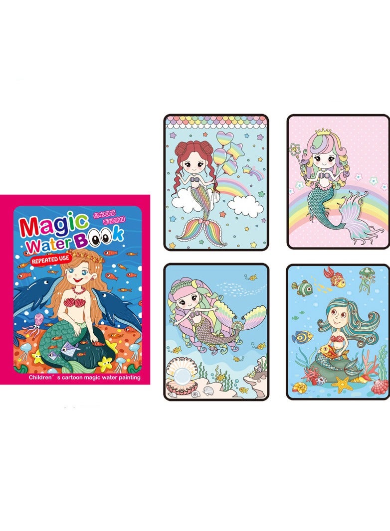 2 Pack Watercolor Magic Book Toddler Kids Reusable Painting Cartoon Mermaid Unicorn Coloring Book Boys Girls Educational Learning Toy Gift - Image 3