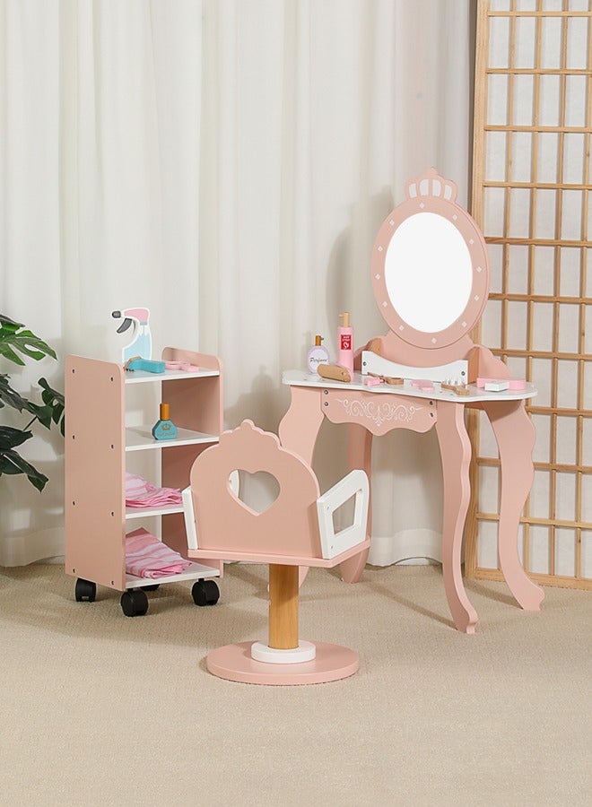 JSAITOYS Wooden Children Role Play Pretend Simulation Barber Shop Baby Multi Functional Toy Dressing Table Set Toys - Image 1