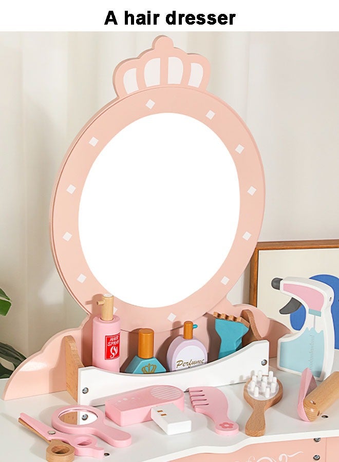 JSAITOYS Wooden Children Role Play Pretend Simulation Barber Shop Baby Multi Functional Toy Dressing Table Set Toys - Image 3