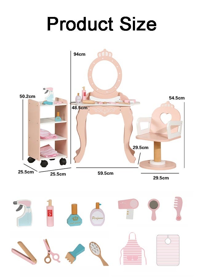 JSAITOYS Wooden Children Role Play Pretend Simulation Barber Shop Baby Multi Functional Toy Dressing Table Set Toys - Image 2