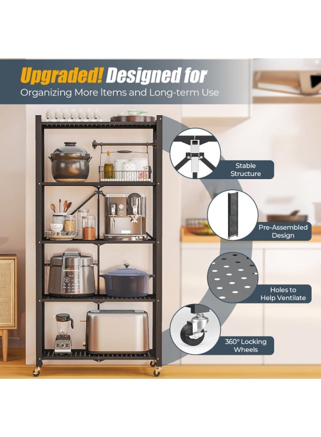 l'elefante Heavy-Duty 4-Tier Foldable Iron Storage Cart with Lockable Swivel Wheels – Multi-Purpose Rolling Organizer Rack for Kitchen, Bathroom, Office, Laundry & Bedroom – Iron Frame, Water-Resistant, Scratch-Proof  - Image 3