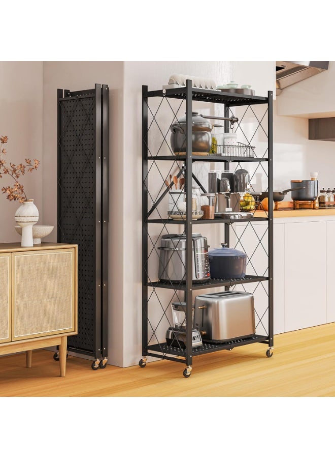 l'elefante Heavy-Duty 4-Tier Foldable Iron Storage Cart with Lockable Swivel Wheels – Multi-Purpose Rolling Organizer Rack for Kitchen, Bathroom, Office, Laundry & Bedroom – Iron Frame, Water-Resistant, Scratch-Proof  - Image 2