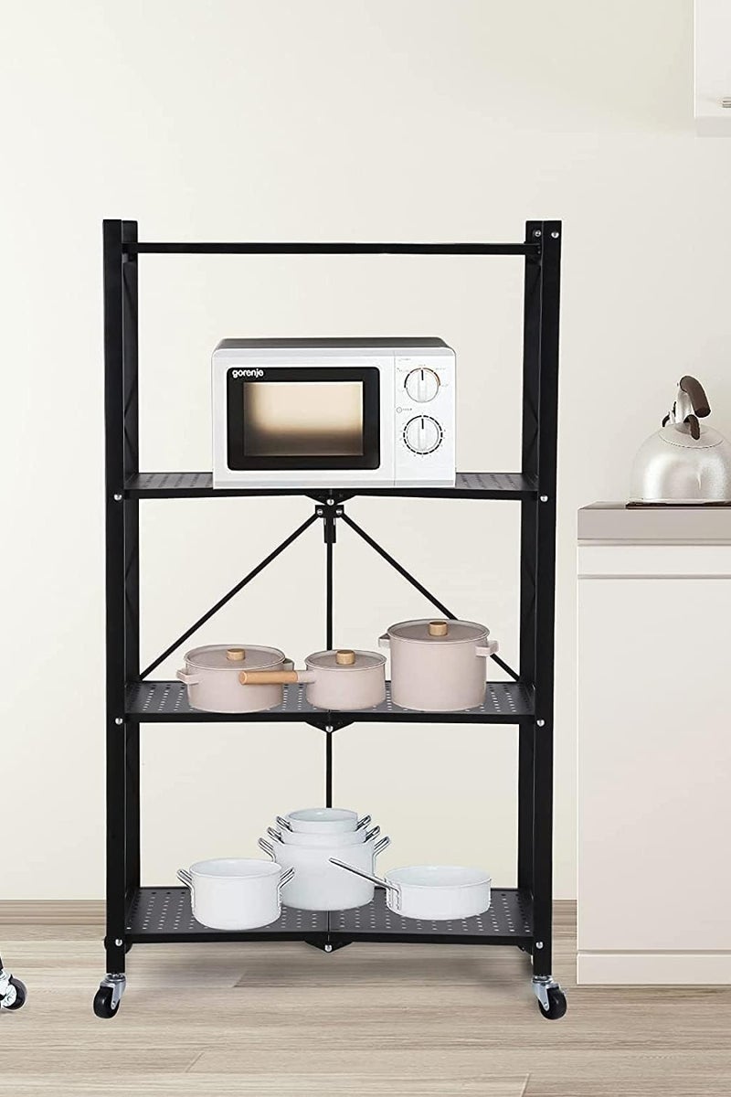 l'elefante Heavy-Duty 4-Tier Foldable Iron Storage Cart with Lockable Swivel Wheels – Multi-Purpose Rolling Organizer Rack for Kitchen, Bathroom, Office, Laundry & Bedroom – Iron Frame, Water-Resistant, Scratch-Proof  - Image 1