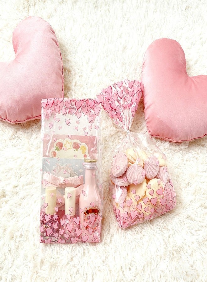 EKAPACKAGING 50Pcs 4x9.5 Inches Heart Pattern Side Gusseted Treat Bags with Ties, Clear Pink Cellophane Bags for Cookies & Pretzel Rods, Valentine's Day Goodie Bags for Small Gifts - Image 5