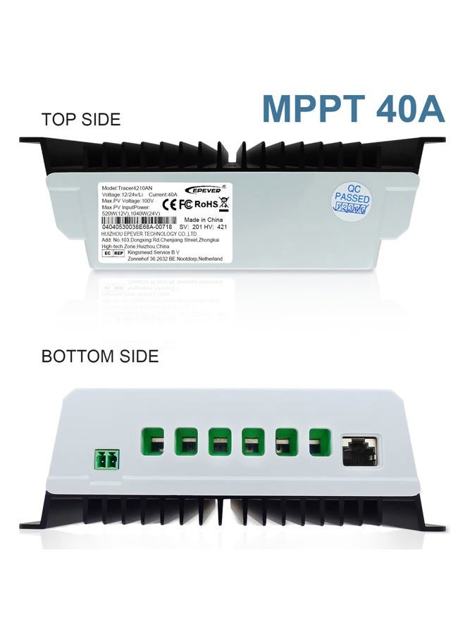 EPEVER MPPT Solar Charge Controller 40A 12V/24V Tracer4210AN + Remote Meter MT50 Monitor + RTS for Solar Panel Charge Controller Regulator with LCD Display (Tracer4210AN + MT50+RTS) - Image 3