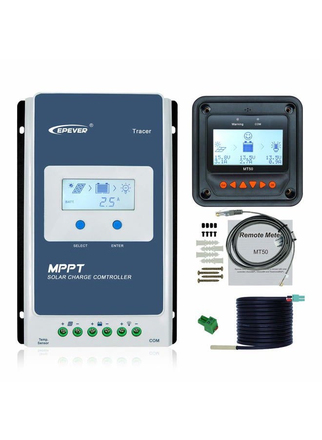 EPEVER MPPT Solar Charge Controller 40A 12V/24V Tracer4210AN + Remote Meter MT50 Monitor + RTS for Solar Panel Charge Controller Regulator with LCD Display (Tracer4210AN + MT50+RTS) - Image 1