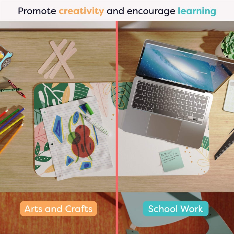 Uncommon Desks Kid's Desk Mat - for Schoolwork Arts & Crafts - Fun Computer & Mouse Pad Blotter - Washable Table Cover - Student School Organizer - Cute Office, Home, School Supplies - Floral Design - Image 3