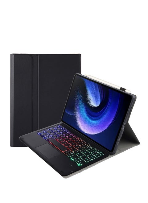 Backlit Keyboard Case Compatible with Xiaomi Pad 7 / Pad 7 Pro 11.2 Inch 2024, with Magnetic Removable Wireless Colorful Backlit Touch Keyboard and Protective Case (Black)