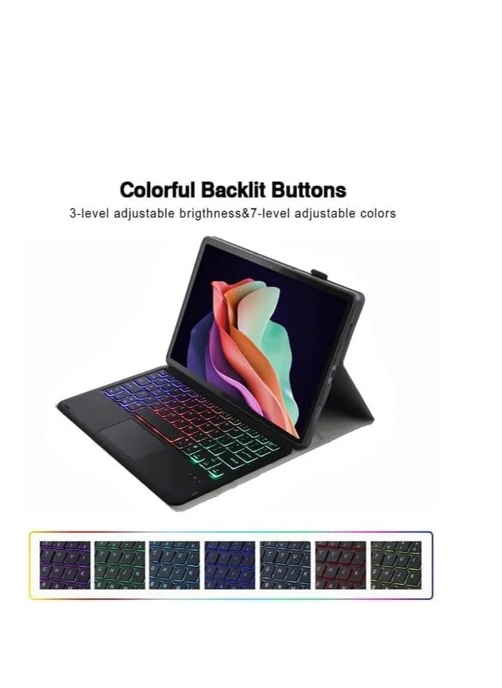 Generic - Backlit Keyboard Case Compatible with Xiaomi Pad 7 / Pad 7 Pro 11.2 Inch 2024, with Magnetic Removable Wireless Colorful Backlit Touch Keyboard and Protective Case (Black) - Image 1