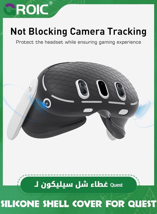 GROIC Black Silicone Shell Cover for Quest 3, VR Headset Protective with Precise Hole, Anti Shock Scratch Dust Technology Texture Accessories - Image 3