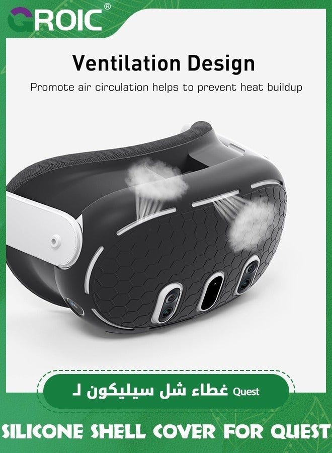 GROIC Black Silicone Shell Cover for Quest 3, VR Headset Protective with Precise Hole, Anti Shock Scratch Dust Technology Texture Accessories - Image 2