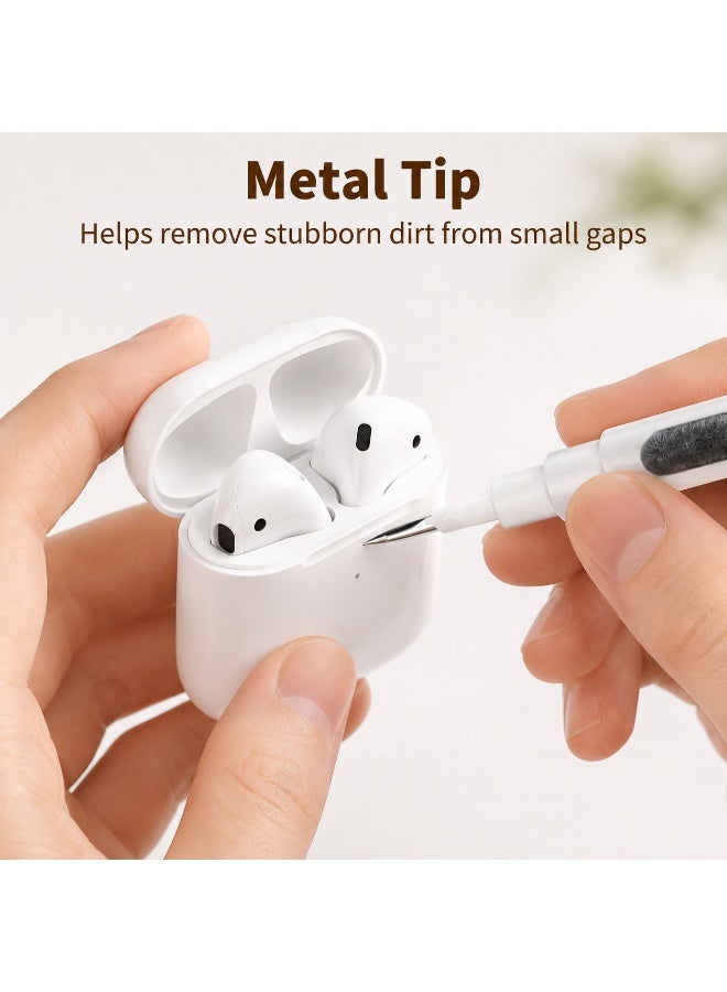 3-in-1 Earbud Cleaning Pen with Metal Detail Tip, Soft Dust Brush and Flocked Cleaning Sponge, Portable Cleaner for Earbuds, Charging Cases and Small Device Gaps, White - Image 3