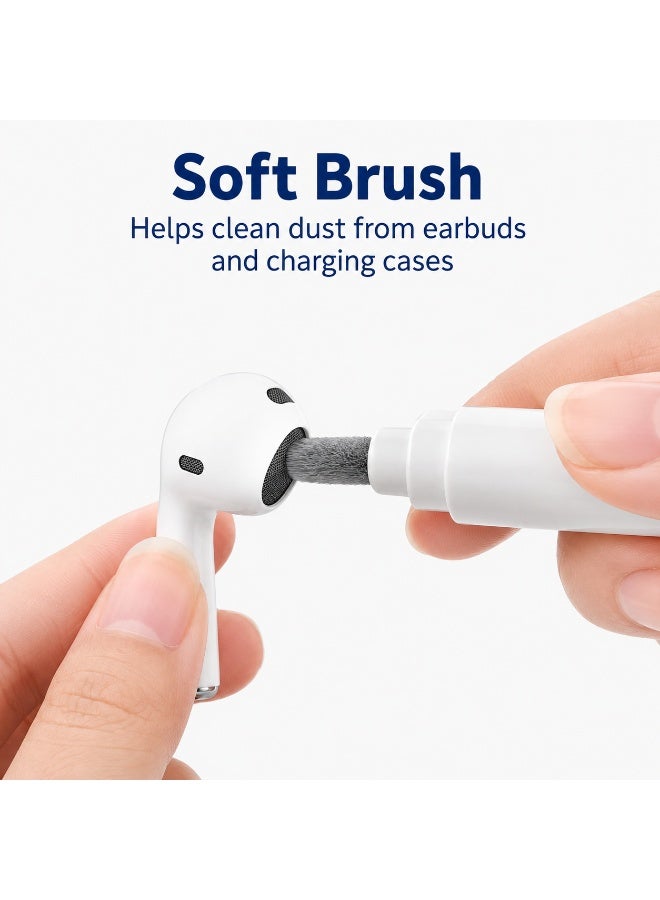 3-in-1 Earbud Cleaning Pen with Metal Detail Tip, Soft Dust Brush and Flocked Cleaning Sponge, Portable Cleaner for Earbuds, Charging Cases and Small Device Gaps, White - Image 4
