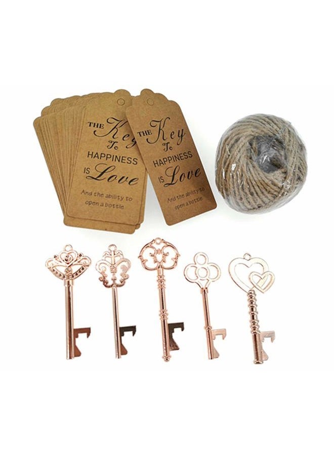 Alimitopia 50pcs Skeleton Key Bottle Opener Wedding Party Favor Souvenir Gift with Escort Tag and Jute Rope (Rose Gold Tone,5 Styles) - Image 2