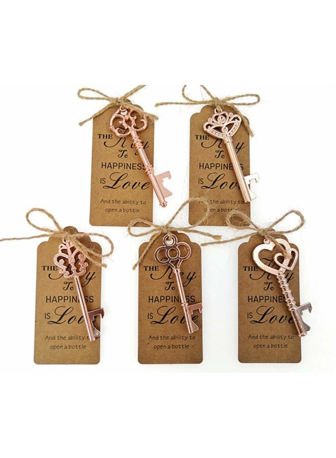 Alimitopia 50pcs Skeleton Key Bottle Opener Wedding Party Favor Souvenir Gift with Escort Tag and Jute Rope (Rose Gold Tone,5 Styles) - Image 1