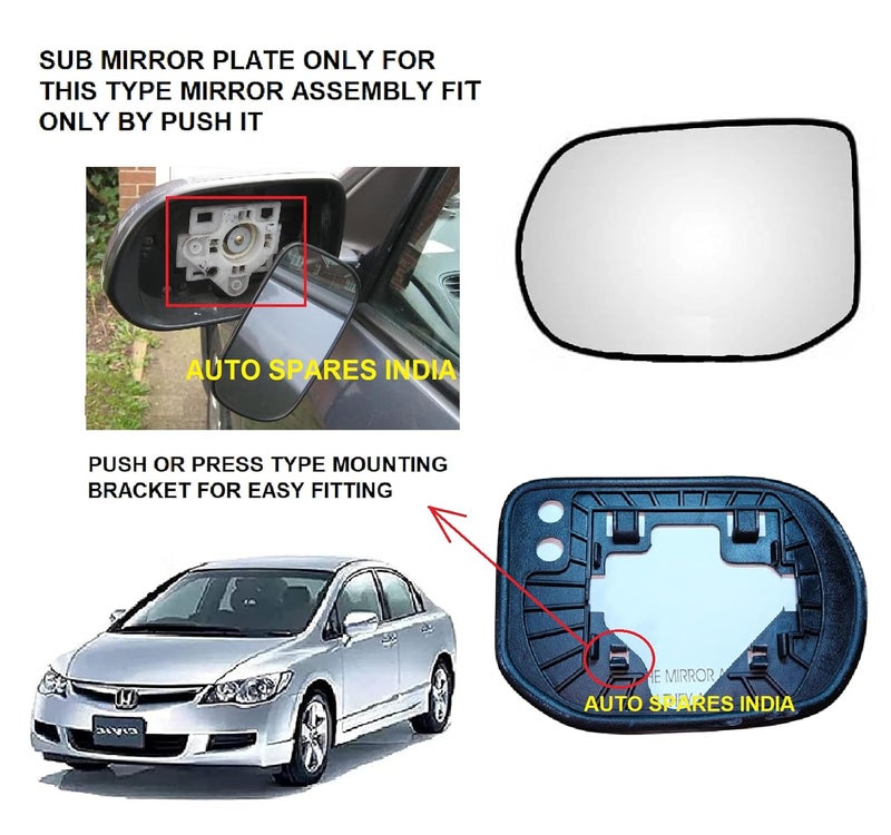 STYCARO OVRM Side Rear View Mirror Glass/Sub Mirror Plate compatible with Honda Civic 8th GEN, F/L 2006-2012 Year Model (LEFT PASSENGER SIDE) - Image 2