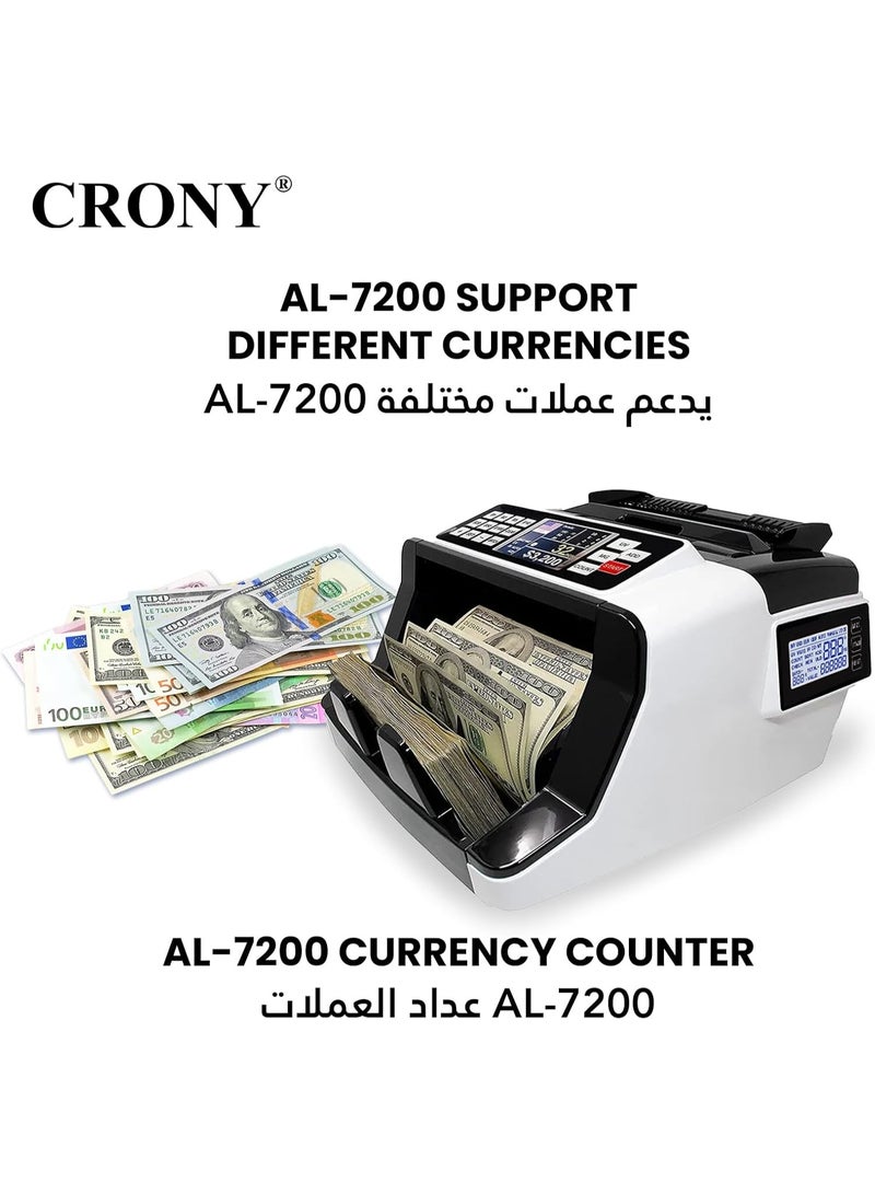 Crony AL-7200 Currency Counter And Money Detector With Rechargeable Battery – High-Speed Banknote Counting Machine 1000 Notes/Min, Single Denomination Value Counter, Professional Cash Counter For Banks, Retail, Offices – Dual LCD Display, UV And Magnetic Detection, Counterfeit Note Detector, Automatic And Manual Totaling, Batch Function, Currency Customization, Addition Function, Portable Rechargeable Bill Counter, Compact Money Counting Machine With RS232 Interface, AC 110-220V, 80W, Durable Design - Image 4
