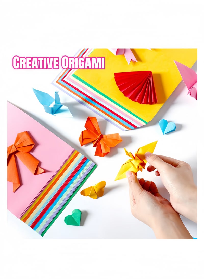 ورق أوريجامي، 200 ورقة A4، ورق حرفي ملون للأطفال، 20 لونًا، ورق سهل الطي على الوجهين، للأوريجامي، قص الورق، مشاريع اصنعها بنفسك، ديكورات، جودة طباعة نابضة بالحياة، 29.7 × 21 سم - Image 2