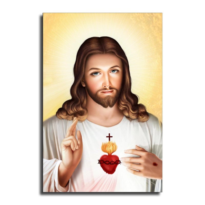 Home Trove بوستر كاثوليكي ليسوع على قماش - صورة إلهية لغرفة المعيشة بدون إطار (قلب يسوع المقدس - 5, 16x24 بوصة) - Image 2