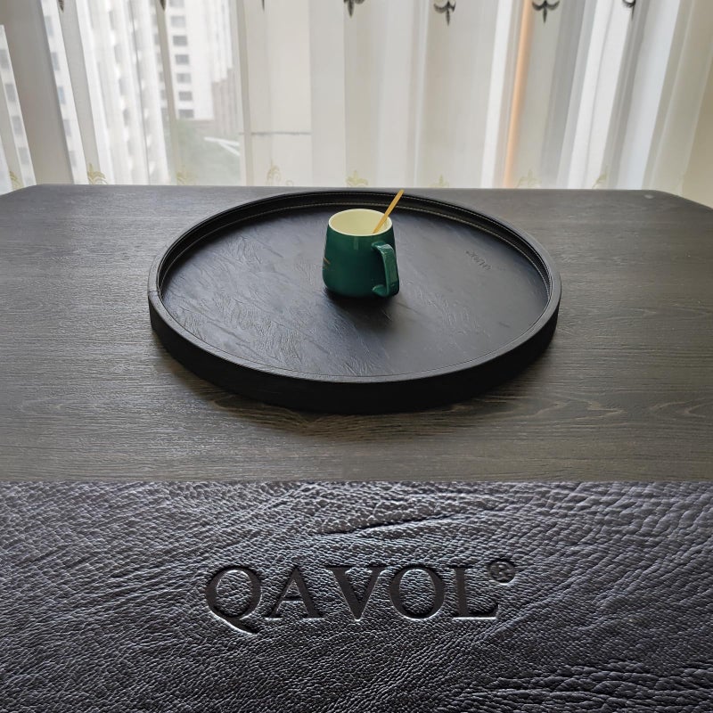 QAVOL 20 x 20 inches High-end Luxury Leather Round Oversized Service Tray, Ottoman & Coffee Tray for Family Dinner, Out-of-House Picnic, Party Essential (20 inch Black) - Image 5