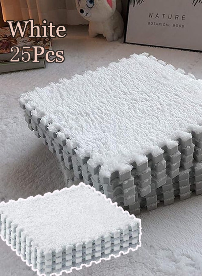 25 قطعة سجادة لعب إسفنجية 30x30 سم سجادة ألغاز أرضية ناعمة من القطيفة المتشابكة من الفوم المتشابك وسادة وسادة حماية أرضية يوجا واللياقة البدنية سجادة لعب للأطفال بيضاء - Image 1
