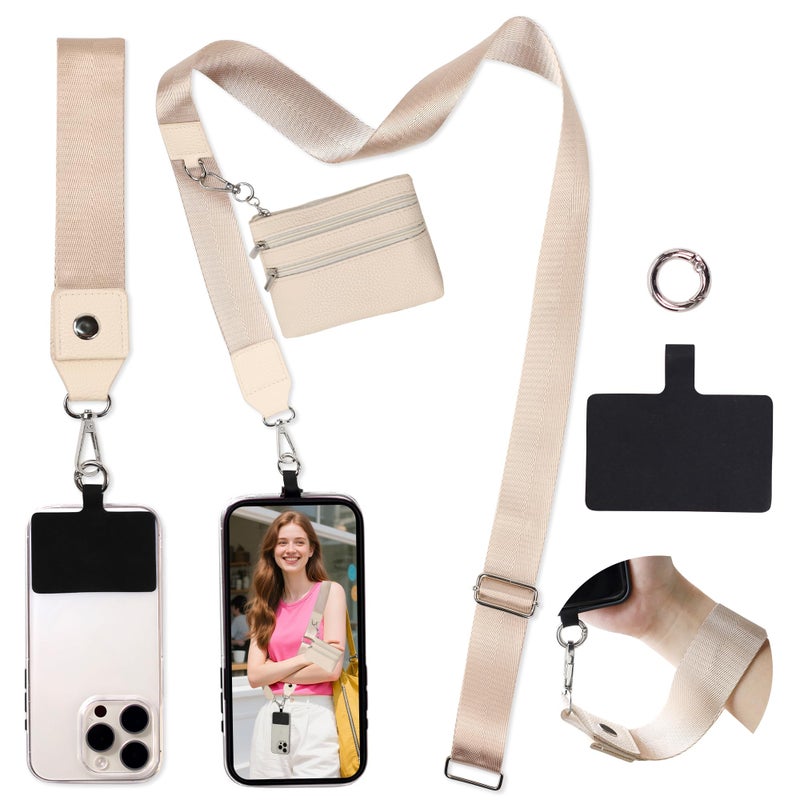 FUVLIFE Phone Lanyard Crossbody Wrist Strap, Adjustable Clip and Go Strap for Phone with Wallet Crossbody, Phone Strap with Zippered Pouch, Universal Hands-Free for All Cell Phone - Image 1