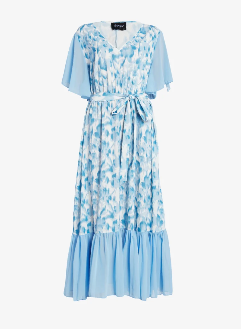 جينجر بلس فستان  لاين بنقشة الزهور وأكمام مكشكشة