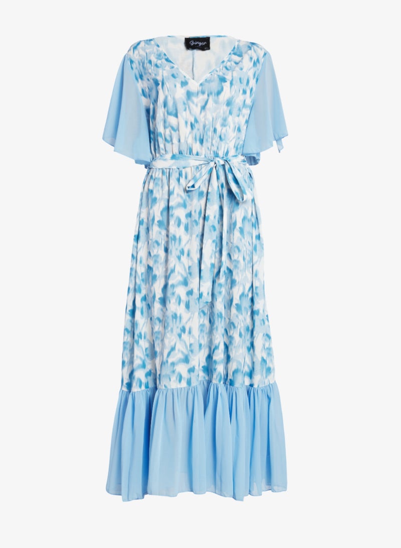 جينجر بلس فستان  لاين بنقشة الزهور وأكمام مكشكشة - Image 1