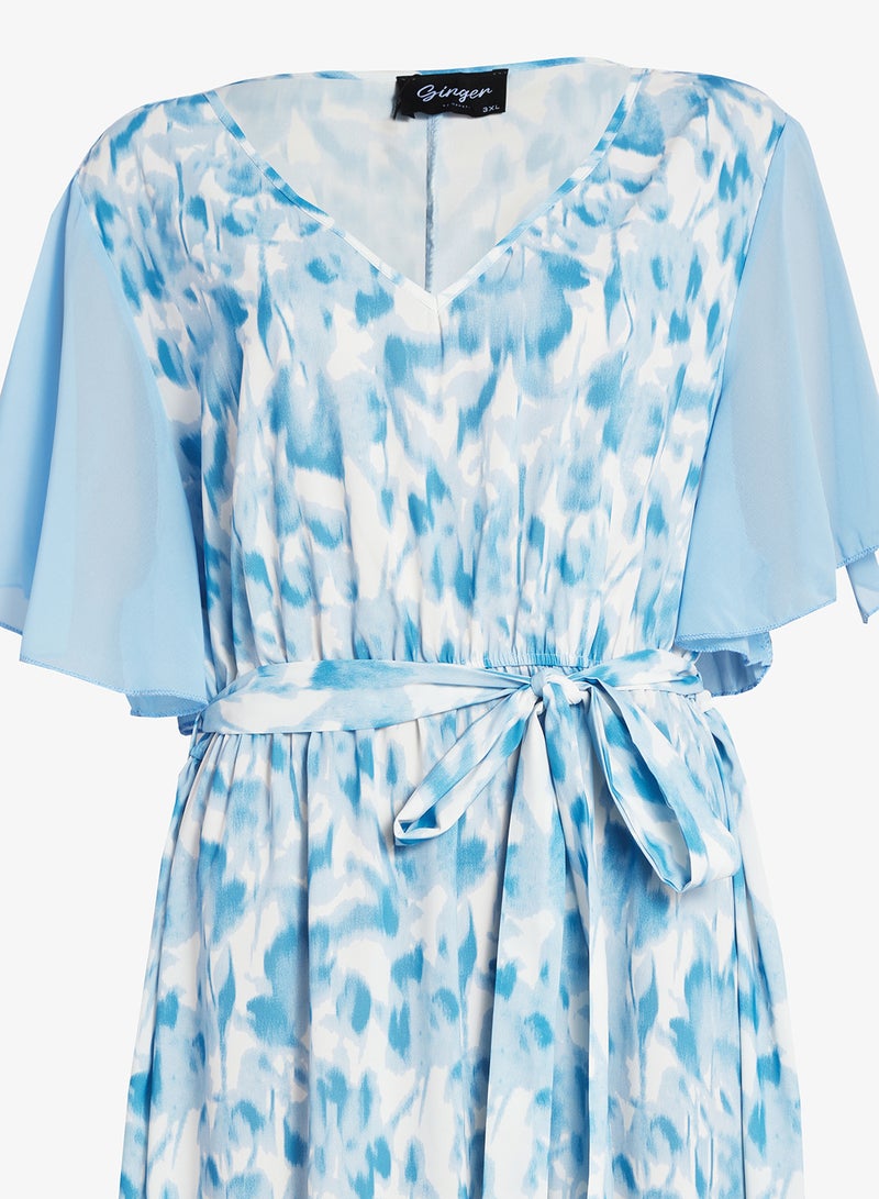 جينجر بلس فستان  لاين بنقشة الزهور وأكمام مكشكشة - Image 4