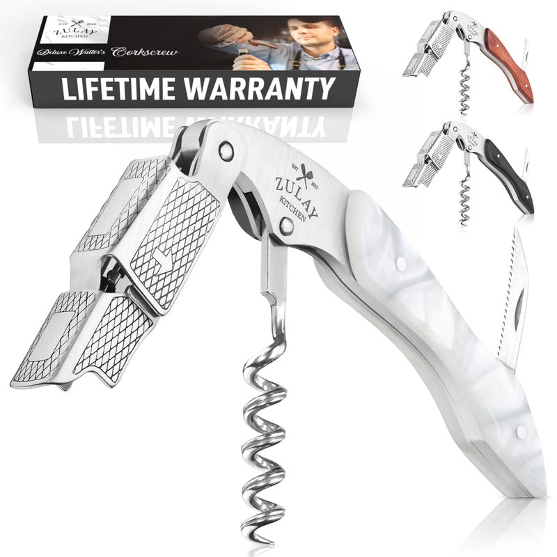 Zulay Kitchen Corkscrew Wine Opener - Premium 420 Stainless Steel & Resin Wine Bottle Opener - Double Hinged Opener with Foil Cutter & Cap Remover - Resin - Image 1
