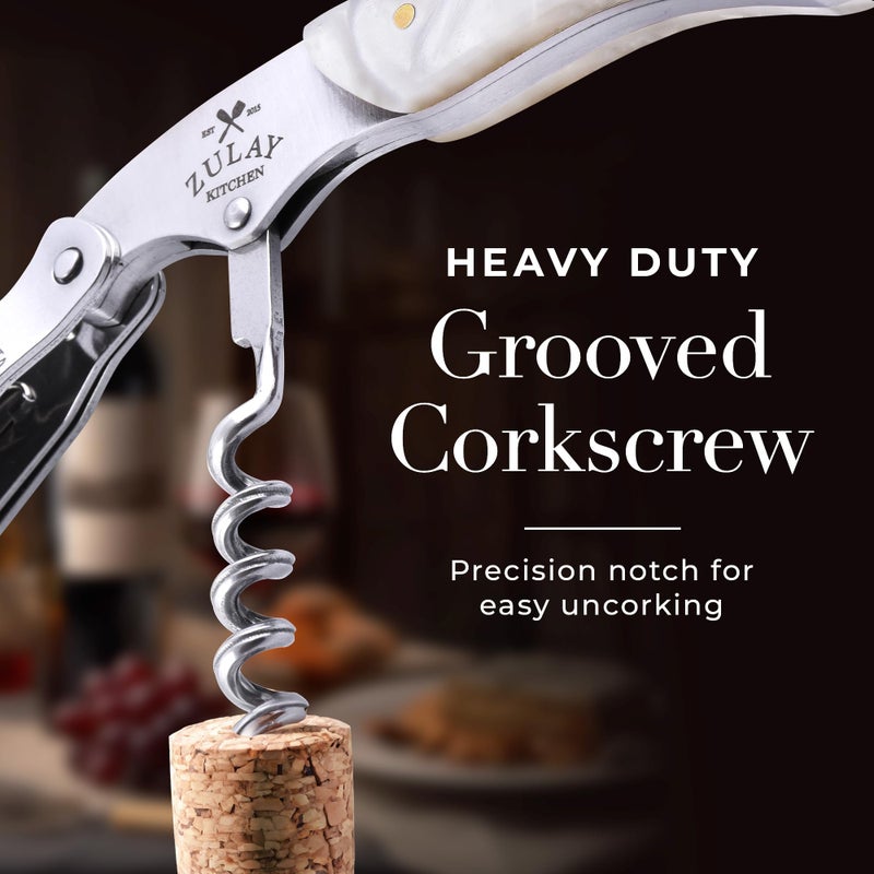 Zulay Kitchen Corkscrew Wine Opener - Premium 420 Stainless Steel & Resin Wine Bottle Opener - Double Hinged Opener with Foil Cutter & Cap Remover - Resin - Image 4