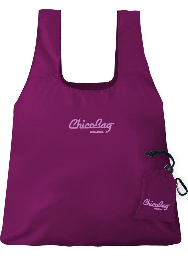 ChicoBag Original Compact Reusable Grocery Bag W/Attached Pouch And Carabiner Clip Perfect For Shopping Travel Organization Ecoconscious Packable Tote Boysenberry (Pack Of 1) - Image 1