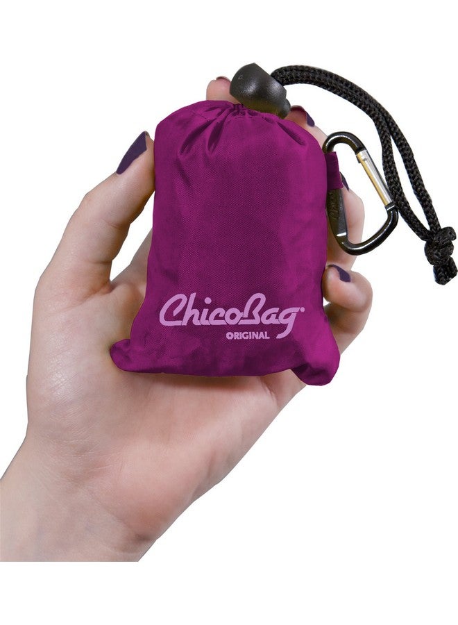 ChicoBag Original Compact Reusable Grocery Bag W/Attached Pouch And Carabiner Clip Perfect For Shopping Travel Organization Ecoconscious Packable Tote Boysenberry (Pack Of 1) - Image 3