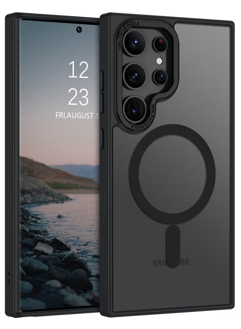 Case for Samsung S25 Ultra, Compatible with MagSafe, Translucent Frosted Magnetic Shockproof Back Cover with Powerful Magnet, Ultra Comprehensive Protective Case for Galaxy S25 Ultra 5G (Black)  - Image 1
